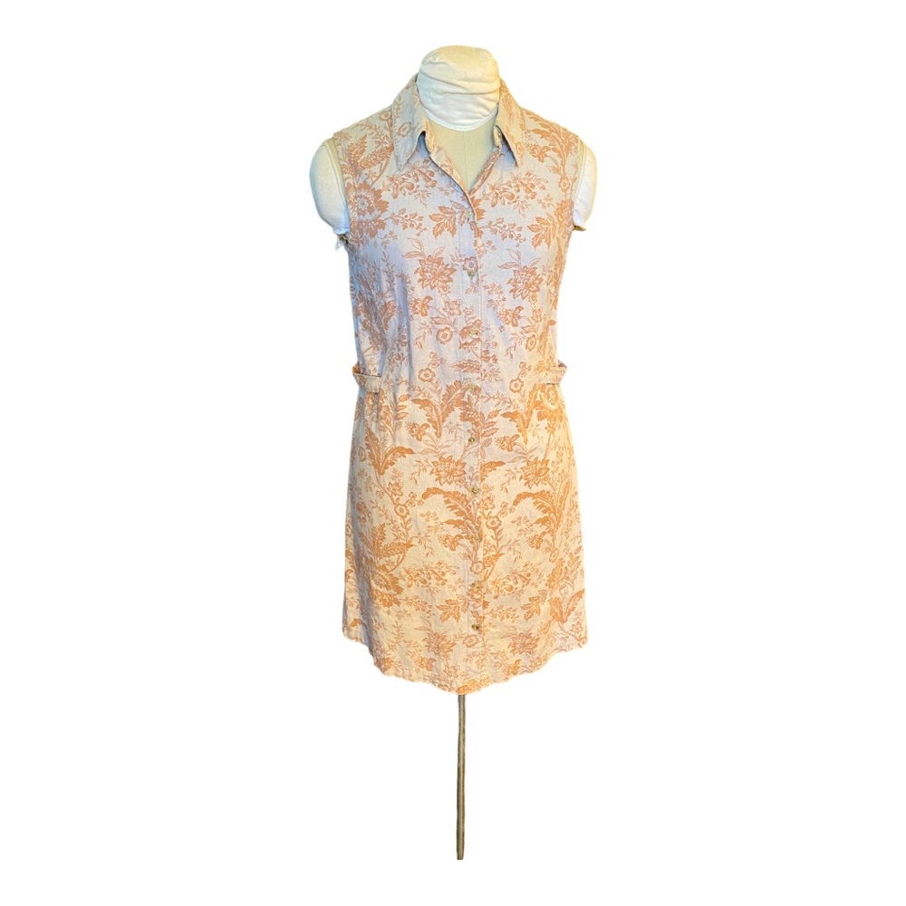 White Stag Vintage Linen and Rayon Dress chinoiserie pattern beige & faded rust